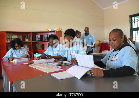 Johannesburg, South Africa. 7th May, 2019. Electoral officials work at a polling station in the Crawford College in Johannesburg, South Africa, on May 7, 2019. South Africa will see on Wednesday its sixth general national election since the first one in 1994. Credit: Chen Cheng/Xinhua/Alamy Live News Stock Photo