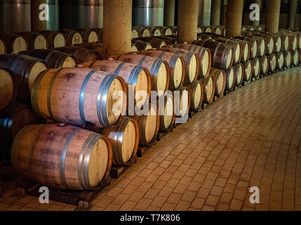 April 2019: Wine cellars at the Haras de Pirque Winery in the Maipo Valley, Chile. Stock Photo