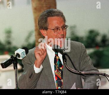 October 6, 1997 - West Palm Beach, FL - Florida, USA - United States - PM CELL06 Lunan PHOTO BY LUIS M. ALVAREZ-- Barry E. Krischer the State Attorney for the Fifteenth Judicial Circuit for the State of Florida, speaks out against domestic violence at a press conference in West Palm Beach Monday afternoon. Victims of domestic abuse in Palm Beach County may be eligible to receive free cellular phones as part of a new program sponsored by the county's Victim Services Division. The phones are programed to call 911 only and bellsouth will donate air time (Credit Image: © Sun-Sentinel via ZUMA Wi Stock Photo