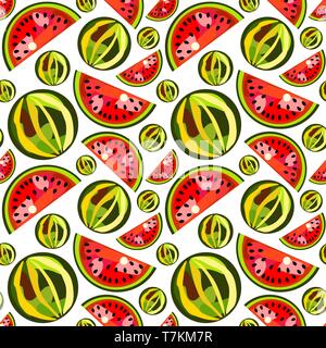 Seamless pattern of watermelons Stock Vector