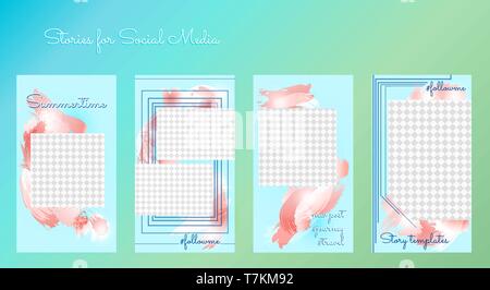 Modern editable stories template for blog post. Summer style with abstract background in rose tints. Cover design for social media, story, flyers, car Stock Vector