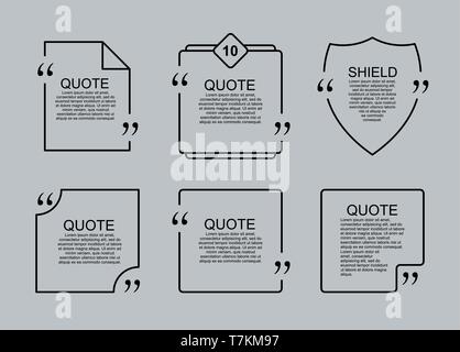 Quote blank vector template set. Commas, note, message and comment. Design element similar to quote. Text, commas, quote and note. Motivation and insp Stock Vector