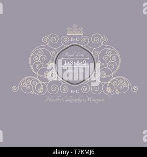 oval frame from lines pattern in the center for your text. Royal monogram luxury style Stock Vector