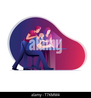 Three person working on a project. Vector concept illustration. Stock Vector