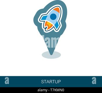 Start up pin map icon. Startup business rocket sign. Map pointer. Map markers. Vector design of blockchain technology, bitcoin, altcoins, cryptocurren Stock Vector