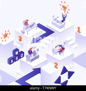 Professional gaming concept. Personal computer working and making money via video games isometric vector illustration Stock Vector