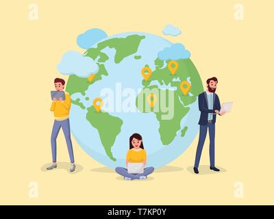 Networking between people from all over the world. Global worldwide communication vector illustration. Social media concept