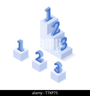 Three steps isometric vector illustration. Winning and success concept isolated on white. Championship concept Stock Vector