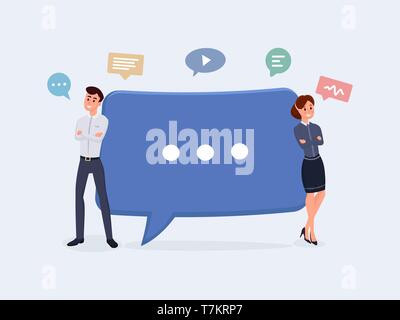 Business people with speech bubbles. Communication concept, discussing business, news vector illustration Stock Vector