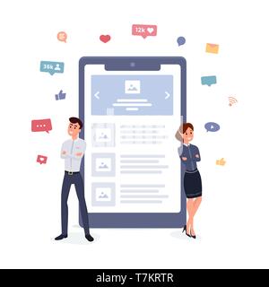 Mobile application or website developers concept. Communication concept, discussing business, social networking flat style vector illustration Stock Vector