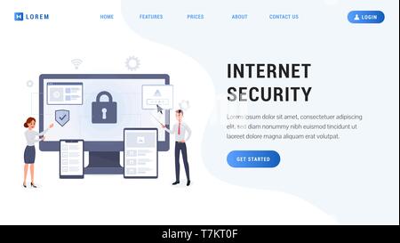 Data and internet security landing page. Can use for banner, infographics, hero image, website. Network safety Stock Vector