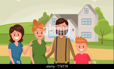 Family standing near house flat style design vector illustration Stock Vector