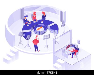Tv news studio isometric vector illustration isolated on white Stock Vector