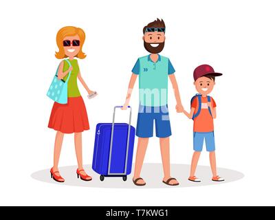 Family going to vacations flat style vector illustration isolated on white background Stock Vector