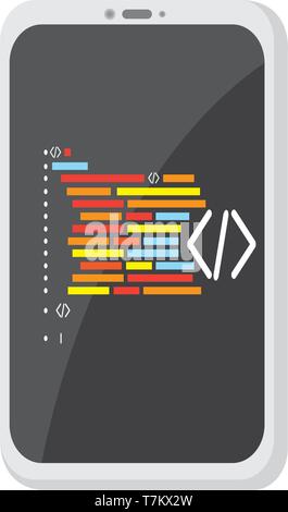 Programming code on a smartphone icon Stock Vector