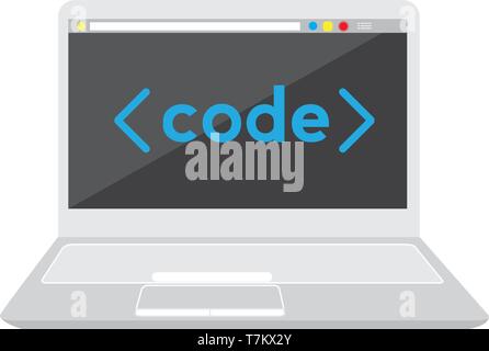 Programming code on a laptop icon Stock Vector