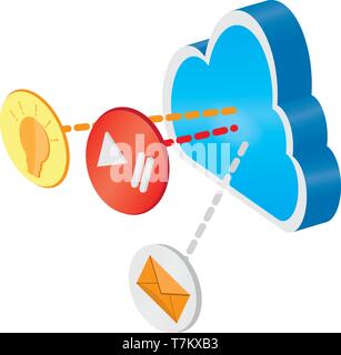 3d cloud computing icon with different buttons Stock Vector