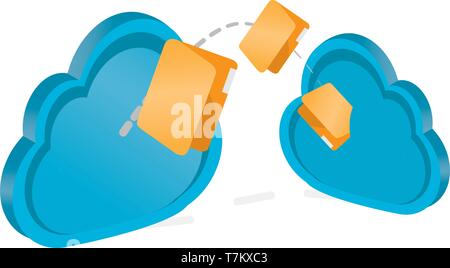 3d cloud computing icons transfering folders Stock Vector