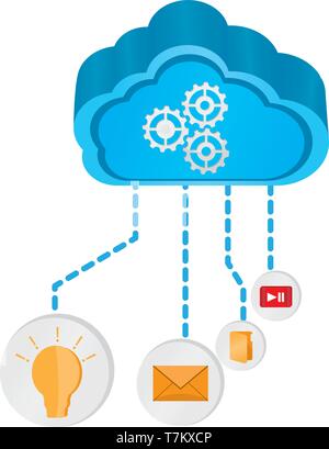 3d cloud computing icon with different symbols Stock Vector