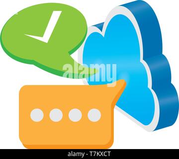 3d cloud computing icon with chat symbols Stock Vector