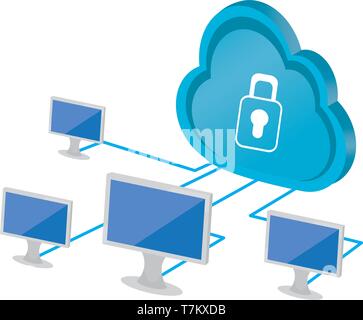 3d cloud computing icon with monitor screens Stock Vector