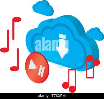 3d cloud computing icon with musical notes Stock Vector
