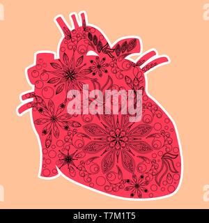 Heart anatomical - doddle art technique, valentine s day Stock Vector