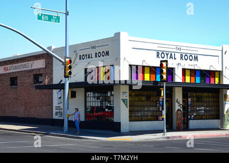 The exterior of The colorful Royal Room Bar on the corner of Ferro and 6th Avenue in the historic downtown, Warehouse Art District in Tucson, AZ Stock Photo