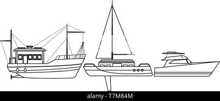 Fishing boat sea travel and yatch black and white Stock Vector Image & Art  - Alamy