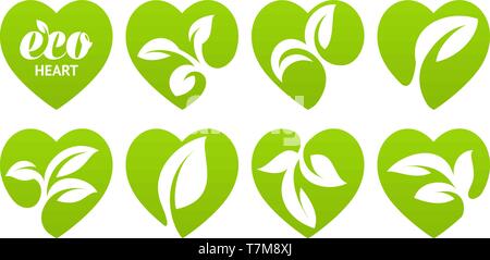 Icon set. Eco heart Stock Vector