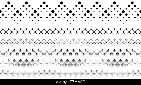 Repeating black and white dotted pattern separator line set Stock Vector