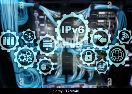 IPv6 Internet Protocol on server room background. Business Technology ...