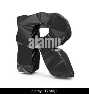 Abstract Black Fractal Geometric, Polygonal or Lowpoly Style Letters isolated on white background (Letter R) Stock Photo