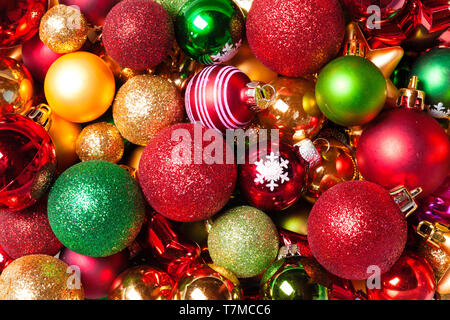 Christmas baubles closeup background Stock Photo