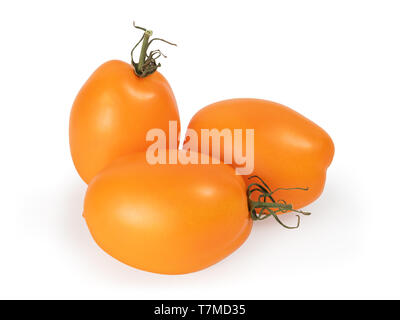 Group of orange tomatoes close up isolated on white Stock Photo