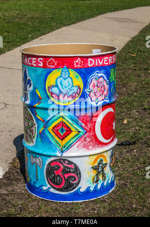 Garbage Can Decorating Competition, annual event in Stratford, Ontario, Canada. Contest open for elementary schools, theme:  'Embracing Diversity'. Stock Photo