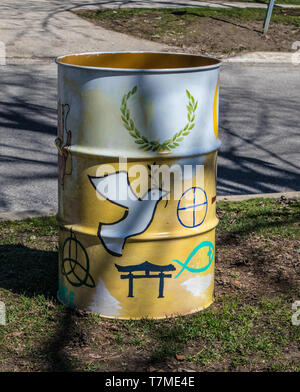 Garbage Can Decorating Competition, annual event in Stratford, Ontario, Canada. Contest open for elementary schools, theme:  'Embracing Diversity'. Stock Photo