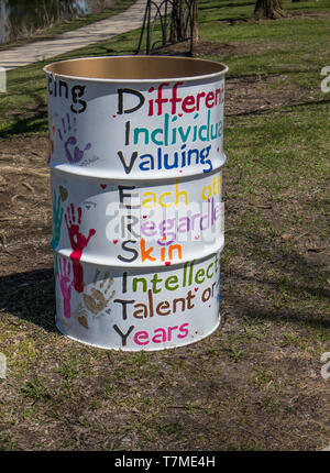 Garbage Can Decorating Competition, annual event in Stratford, Ontario, Canada. Contest open for elementary schools, theme:  'Embracing Diversity'. Stock Photo