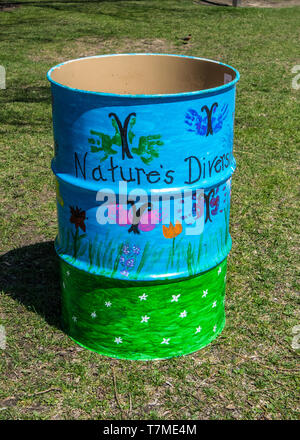 Garbage Can Decorating Competition, annual event in Stratford, Ontario, Canada. Contest open for elementary schools, theme:  'Embracing Diversity'. Stock Photo