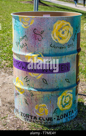 Garbage Can Decorating Competition, annual event in Stratford, Ontario, Canada. Contest open for elementary schools, theme:  'Embracing Diversity'. Stock Photo