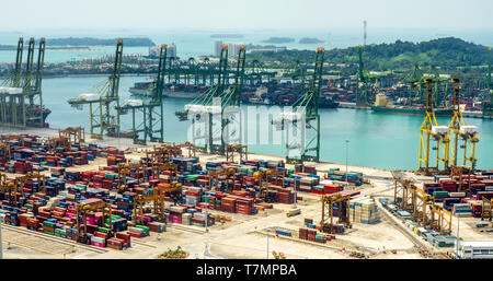 Cranes and shipping containers at Port of Singapore at Keppel Harbour Singapore. Stock Photo