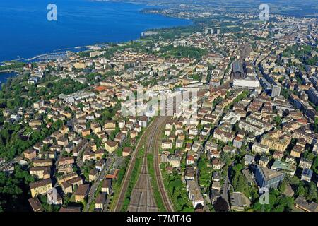 Switzerland, canton of Vaud, Lake Geneva, Lausanne (aerial view) Stock Photo