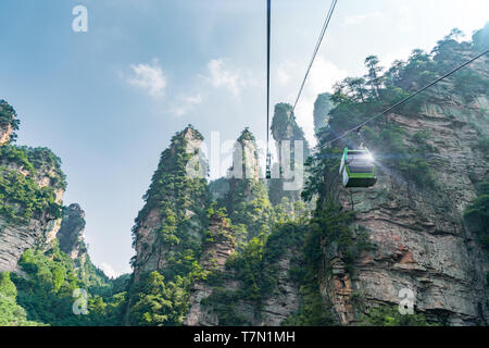 A cable car up to Huangshizhai scenic area in Zhangjiajie National Forest Park Stock Photo