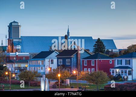 Canada, Quebec, Gaspe Peninsula, Matane, town view from the waterfront, dusk Stock Photo