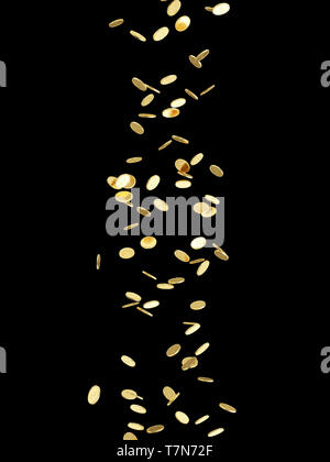 Falling Golden Coins Isolated on black background Stock Photo