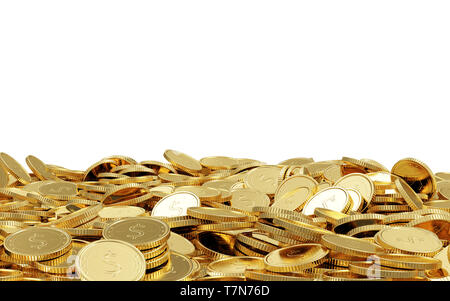 Falling Golden Coins Isolated on white background Stock Photo