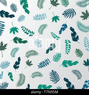 Summer tropical palm leaves green color pattern on a white background. Vector illustration Stock Vector