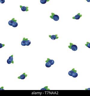 Seamless blueberries Pattern. 3d realistic vector berries Stock Vector