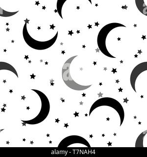 Moon and stars night seamless pattern on white background. eps10 Stock Vector