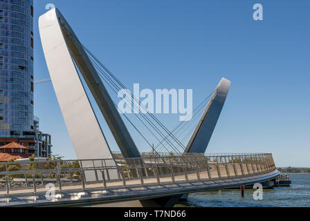 The futuristic forms of Elizabeth Quay's pedestrian bridge in Perth, Western Australia Stock Photo